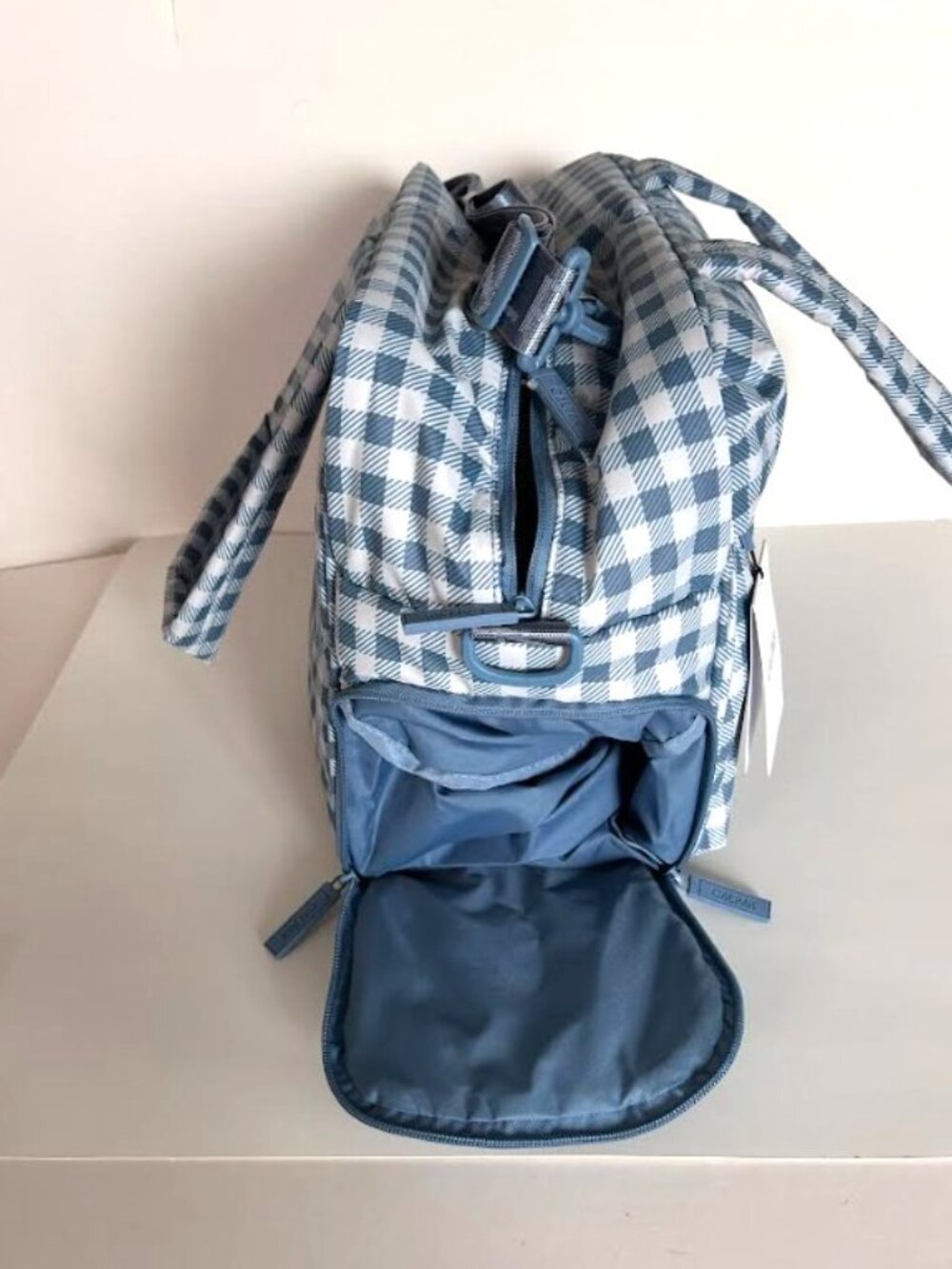 Calpak Luka Duffel French Blue Gingham - Picture 7 of 14